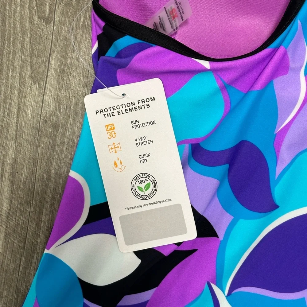 Women’s Zeroxposur XS Tankini Padded UPF Swim Swimwear Tank Top Purple Teal NWT